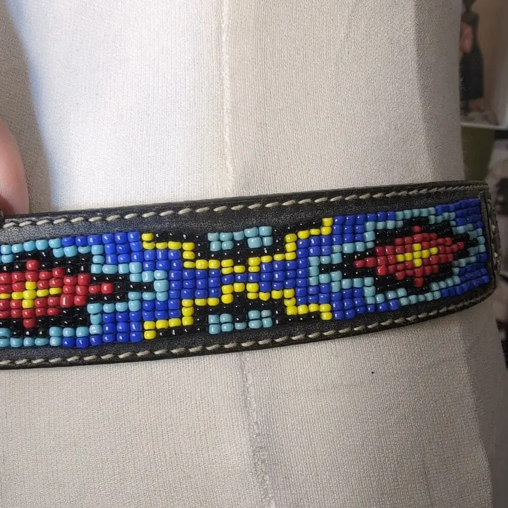 Beaded Geometric Pattern Belt Vintage Designer - Picture 3 of 5